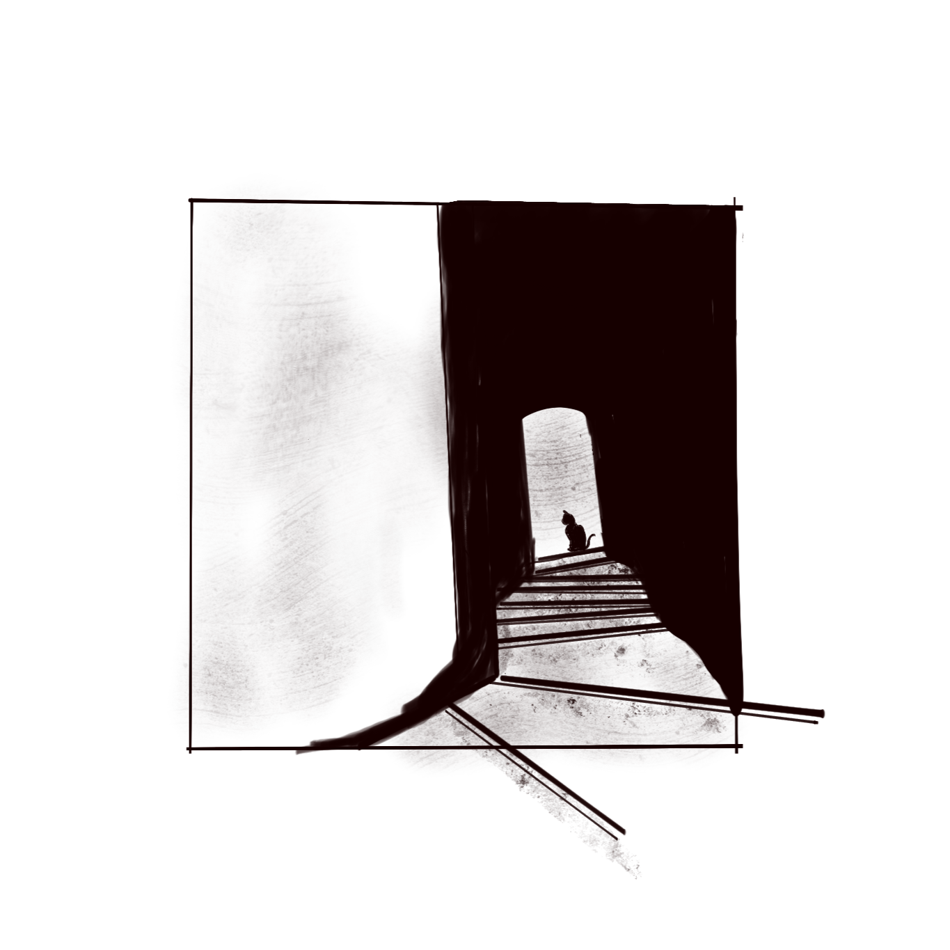 photo of cat down stairs